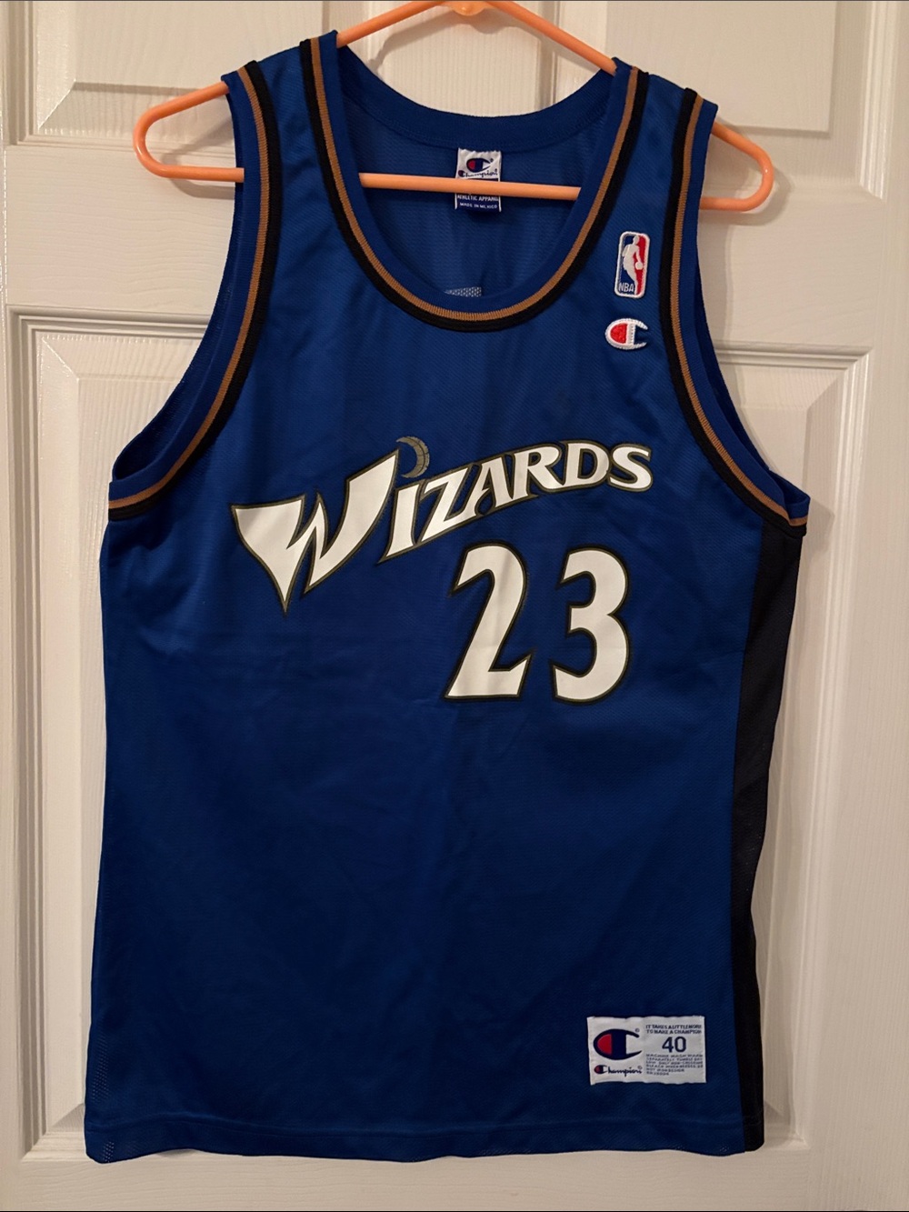 Champion Blue Wizards #23 Jordan Basketball Jersey with Gold Trim. Size M 40